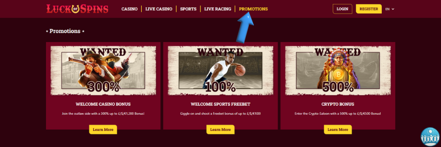 Luck of Spins Casino bonus