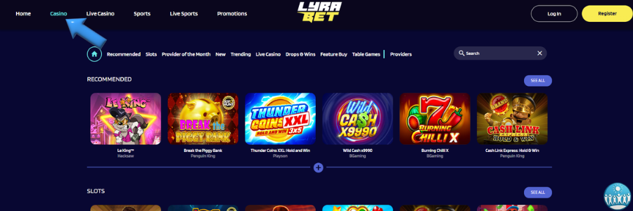 LyraBet casino slot